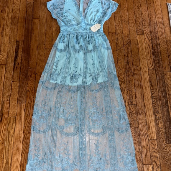 NWT Altar’d State Blue Mariska Lace Maxi Dress Sz Small - Picture 4 of 16